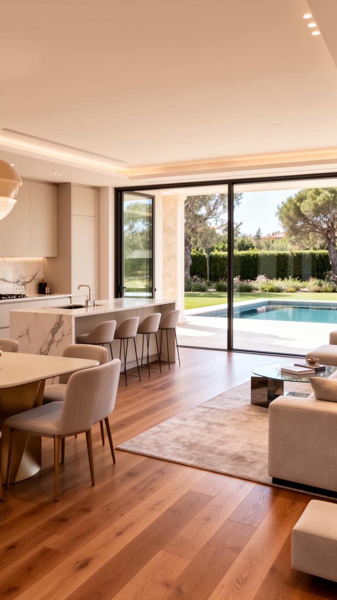 Séjour ouvert sur jardin & piscine